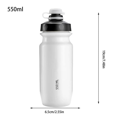 On The Go 550ml Leak Proof Bike Water Bottle With Hands Free Bite Valve with measurements displayed