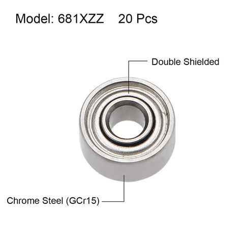 681XZZ Deep Groove Ball Bearings Double Shielded Chrome Steel Z2 Quiet ABEC 1 1.5mm Inner Diameter 4mm Outer Diameter 2mm Bore
