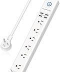 Long 10 Foot Power Strip Surge Protector With Six Outlets And Four USB Ports, Flat Plug, Wall Mountable Heavy Duty Extension Cord
