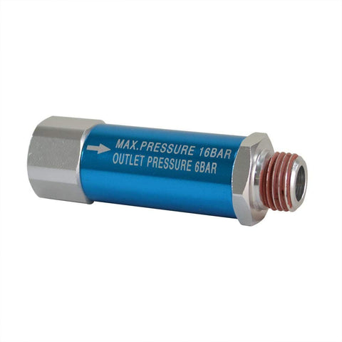 One Quarter Inch NPT In Line 90 PSI Fixed Preset Pneumatic Regulator With 225 PSI Inlet Aluminum Anodized Slim Profile