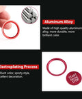 Audi Slick Red Engine Start Button Cover Stickers showing aluminum alloy material, electroplating process, and sporty decoration.