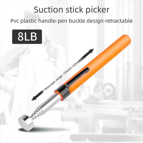 Telescoping magnetic pickup tool with orange plastic handle, 28-inch extendable, 8 lb pull, Amazon BISS.