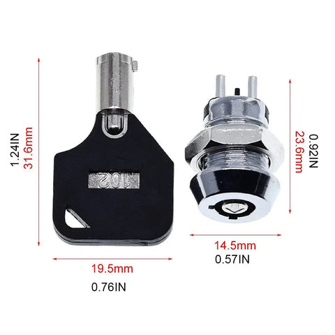 Double Side Pull Out Key Elevator Lock Switch With 2 Keys Including 12mm Nut Vending Machine Security Lockout Kit, stainless steel, 14.5mm x 23.6mm