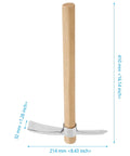 Two Pack 16 Inch Garden Pick Axe With Stainless Steel Head And Hardwood Handle Mattock Hoe For Weeding Digging Landscaping And Loosening Soil Durable Rust Resistant Yard Tool Set shown with measurements
