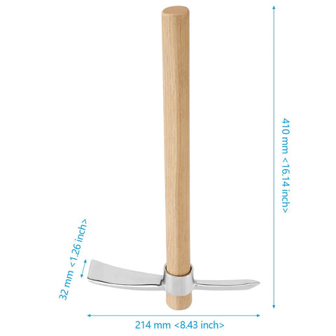 Two Pack 16 Inch Garden Pick Axe With Stainless Steel Head And Hardwood Handle Mattock Hoe For Weeding Digging Landscaping And Loosening Soil Durable Rust Resistant Yard Tool Set shown with measurements