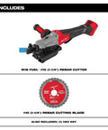 Milwaukee M18 FUEL 3675-20 Brushless Cordless Rebar Cutter and #10 1-1/4 inch rebar cutting blade with hex key.