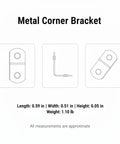Compact Right Angle Corner Bracket For Woodworking Metal Frame Brace Plate dimensions and side view illustration.