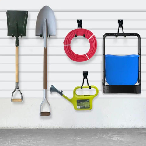Heavy Duty Slatwall Hooks 14 Pack Black For Garage Organization And Tool Storage, Multi Size Wall Mount Hangers holding tools