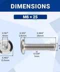 Dimensions of 10 Sets M6 1 By 25mm Flat Head Binding Screws With M6 15mm Binding Nuts In 304 Stainless Steel