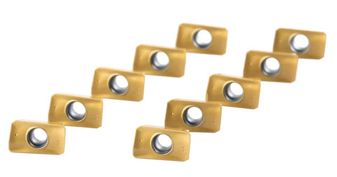 APKT11T3 TiN Coated Carbide Inserts for Steel Machining, 10 Pc Set, ISO APKT113508, gold color, rectangular with round hole