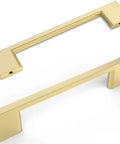Close-up of 30 Pack 5 Inch Brushed Gold Cabinet Pulls Zinc Alloy Drawer Handles for Kitchen and Cabinets, angled view of two handles
