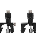 Two black magnetic planer blade setting jigs with gauges for precise knife setup in woodworking, without storage box visible.