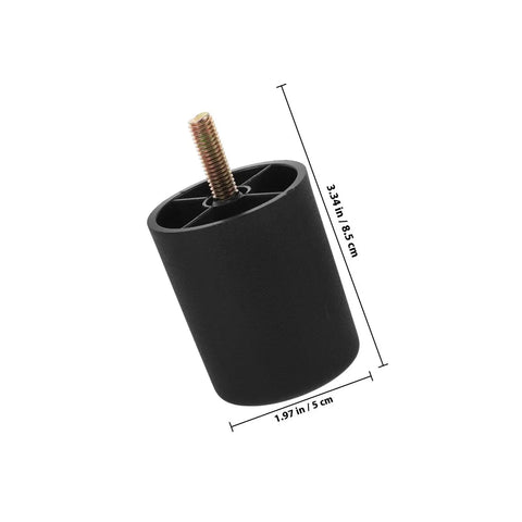 Four Pack Round Plastic And Metal Furniture Feet With Screws For Sofas, Chairs, And Cabinets, shown in black with dimensions