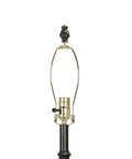 Traditional Resin Floor Lamp With Bell Shade In Golden Bronze Finish showing 3-Way Light Switch and bird finial detail.
