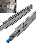 Heavy Duty Steel Drawer Slides With Ball Bearings For Absolute Full Extension Rock Solid Industrial Telescoping Slider Rail side mounted with blue handle.