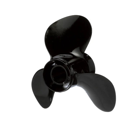 Black Max 3 Blade Aluminum Propeller For Outboard Boats, showing front view, 14 Inch Diameter, 23 Inch Pitch, Right Hand Rotation