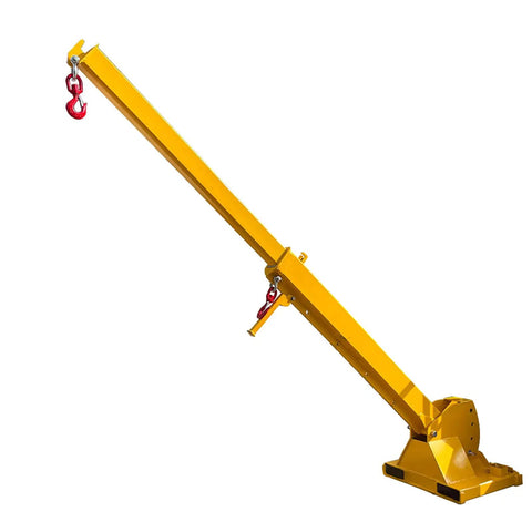 Adjustable Telescopic Forklift Boom Arm Mobile Crane Jib Lifter Hook Heavy Duty Steel Construction with red hook.