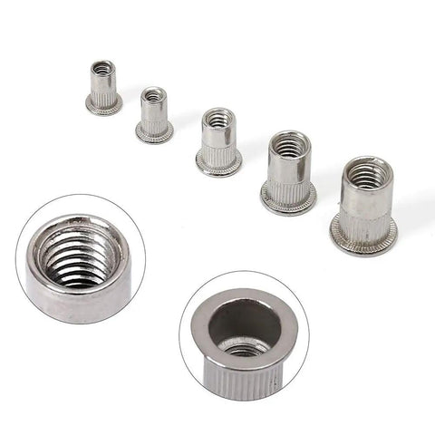 Stainless Steel Rivet Nuts Kit 77 Pcs Five Sizes 8-32 10-24 1/4-20 5/16-18 3/8-16 Threaded Insert Nutserts Rivnuts For Automotive DIY Projects