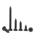 Five Piece Set Black Stainless Steel Phillips Head Self Tapping Wood Screws 4x40mm For Easy Hidden Joints In DIY Projects And Furniture Building Rust Resistant Quick Driving With Sharp Threaded Design