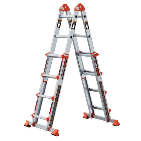 Beefy 14 Foot A Frame 4 Step Folding Ladder With Anti Slip Rungs Multi Position Aluminum Telescoping Ladder 330 Lb Weight Capacity Indoor Outdoor Home Roof Access Portable Storage, A-frame view