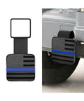 2 Inch Trailer Hitch Cover With American Flag Design attached to SUV, black and blue color, dust proof plug cap, TPU material