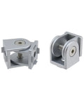 180 Degree Adjustable Pivot Joint Set for 2020 Aluminum Extrusion Profiles, Dope Flexible Zinc Alloy Connectors With Handles, 4 Pack Aluminum Extrusion Accessories in Silver Tone. Two 20x20 zinc alloy pivot joints shown angled