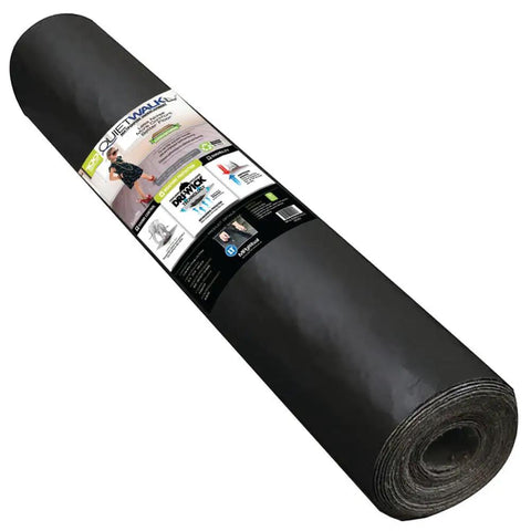 Heavy Density Sound Dampening Underlayment Roll For Luxury Vinyl Plank Flooring Covers 300 Square Feet in a cylindrical shape.