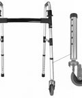 Five Height Adjustable Swivel Walker Caster Wheels Set Of 2, 3-Inch Wheel Diameter With Universal 1-Inch Leg Tubes, installed on walker