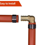 25 Pack 3/4 Inch Brass PEX Elbow Fittings Set For PEX Tubing shown with two red PEX tubes ready for connection