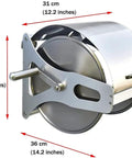 Stainless Steel Garden Hose Reel With Durable Protective Cover And Smooth Metal Crank For 50 Foot Hoses side view showing dimensions 31cm x 28cm x 36cm.