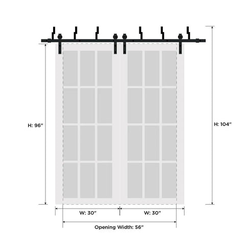 Bypass Sliding Barn Doors Set With Frosted Glass And Solid Wood 60x96 Black Modern Vibe Hardware Included Double Doors Smooth Glide Rails And Hangers