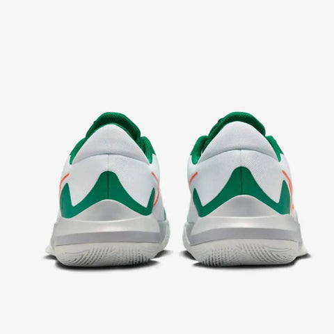 Rear view of Precision 6 Basketball Shoes For Court Play White Malachite Sundial Safety Orange Dope Colorway Men's Size 9.5