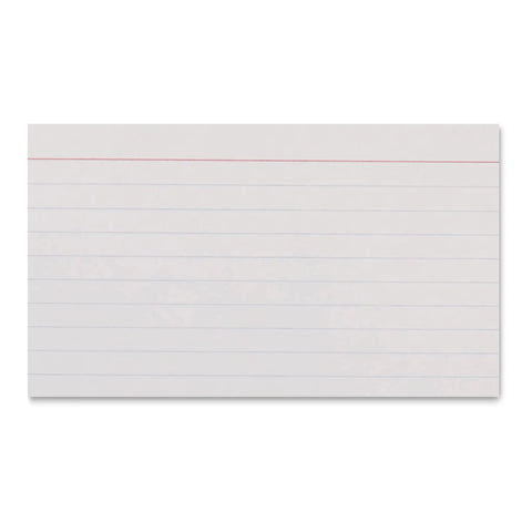 Top Shelf White Index Cards For Studying Ruled One Side Heavy Duty Notetaking Must Haves Smooth Cut Edges Perfect For Study Grinds And Quick Lists 3 By 5 Inches Bulk Pack visible in a flat view with blue and red lines.