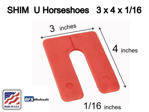 Straight Up Heavy Duty Plastic Shim U Horseshoe 3 X 4 Inch Leveling Pads for Windows and Doors, red plastic shim.