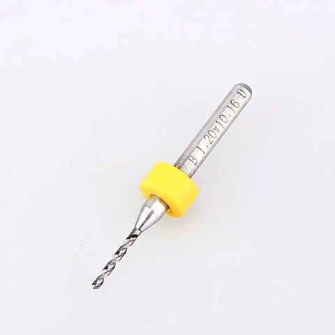Close-up of a 10 Piece PCB Mini Drill Bits Set Tungsten Carbide Spiral Flute Twist Drill Bits for precision micro rotary tool kit.