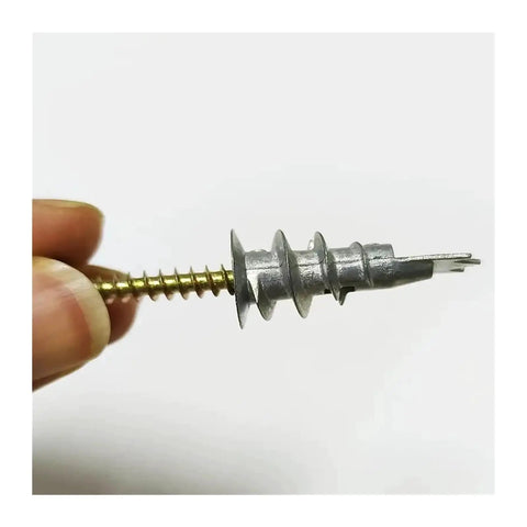 Close-up of Heavy Duty Zinc Self Drilling Drywall Anchors Kit With Screws For Strong Indoor Mounts Rust Proof Metal Construction