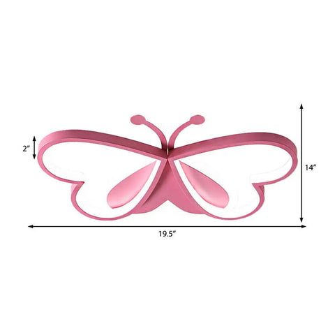 Pink butterfly-shaped Dope Butterfly Dimmable LED Flush Mount Ceiling Light 19.5x14x2 inches for Kids Room