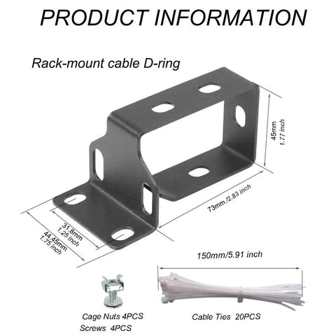 Heavy Duty Steel Vertical Cable Management Brackets For 19 Inch Server Rack Mount D Ring Wire Organizers dimensions with screws and cable ties.