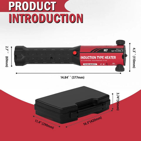 Solary induction heater bolt removal tool, red and black handheld 1200W 110V with 10 coils in case