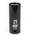 Half Inch Drive 6 Point Deep Impact Socket 21mm Built Tough For Auto Shop Jobs, Off Corner Loading Keeps Fasteners From Rounding, Chrome Molybdenum Steel For Maximum Torque