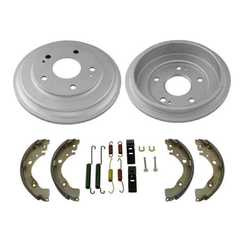 Pro Max Brake Shoes Hardware Kit For Honda Civic 2006 To 2015 Easy DIY Install Replace OEM Parts With Durable Springs And All Necessary Accessories Included. brake drum shoes and hardware set laid out on white background