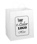 White Kraft Custom Printed Paper Bags 14x10x15.5 With Twisted Handles Square Bottom Stand Up Design 500 Count Single Color Artwork Only