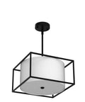 Dope Modern Semi Flush Mount Ceiling Light With Fabric Drum Shade And Black Metal Frame, Industrial Close To Ceiling Fixture