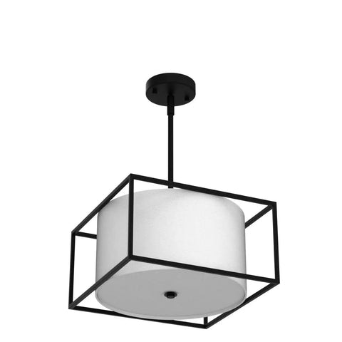 Dope Modern Semi Flush Mount Ceiling Light With Fabric Drum Shade And Black Metal Frame, Industrial Close To Ceiling Fixture