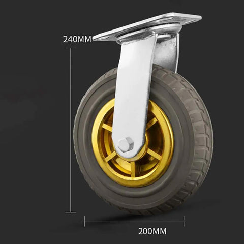 Heavy Duty 8 Inch Rubber Swivel Caster Wheels 4 Pack Silent Load Haulers For Furniture And Commercial Gear Crafted Tight To Glide Easy Across Shops Or Homes Gray Set Smooth As Butter showing single caster with silver mounting plate and gray tire.