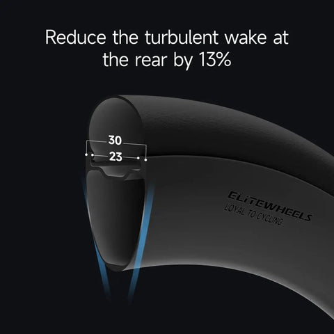 Cross-section of Road Wheelset With Aero Plus Wing Spokes, 23mm inner width, 30mm depth, showing tubeless design.