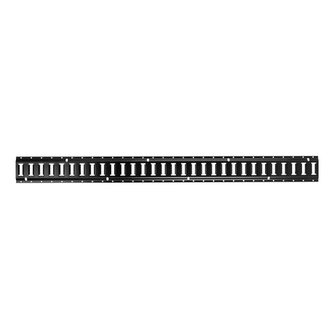 Single black rail from Six 5 Foot E Track Rails Kit With Ratchet Straps O Ring Anchors Tie Offs D Ring End Caps And 1500 Lb Gear Securement