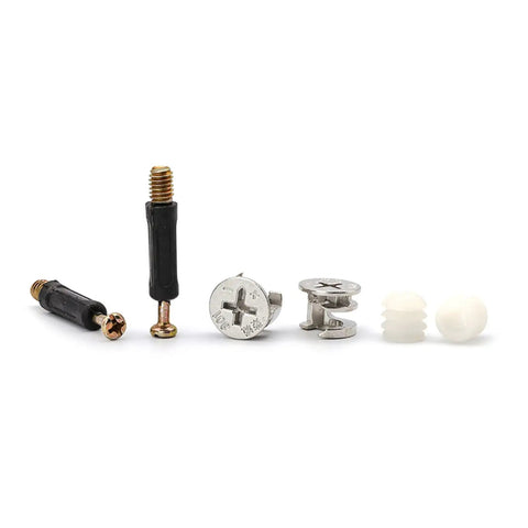 3 In 1 Connector Bolt And Dowel Set With Preinserted Nut For Furniture Fittings Zinc Alloy Fasteners displayed on white background