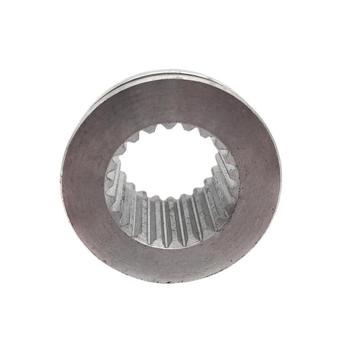 Top view of cam clutch shifting sleeve kit, metallic steel cylinder with internal splines