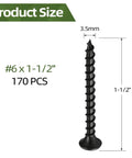 170 Piece Six Gauge One And A Half Inch Drywall Screws Set With Phillips Drive Self Tapping Bugle Head Coarse Thread Black Oxide Coated